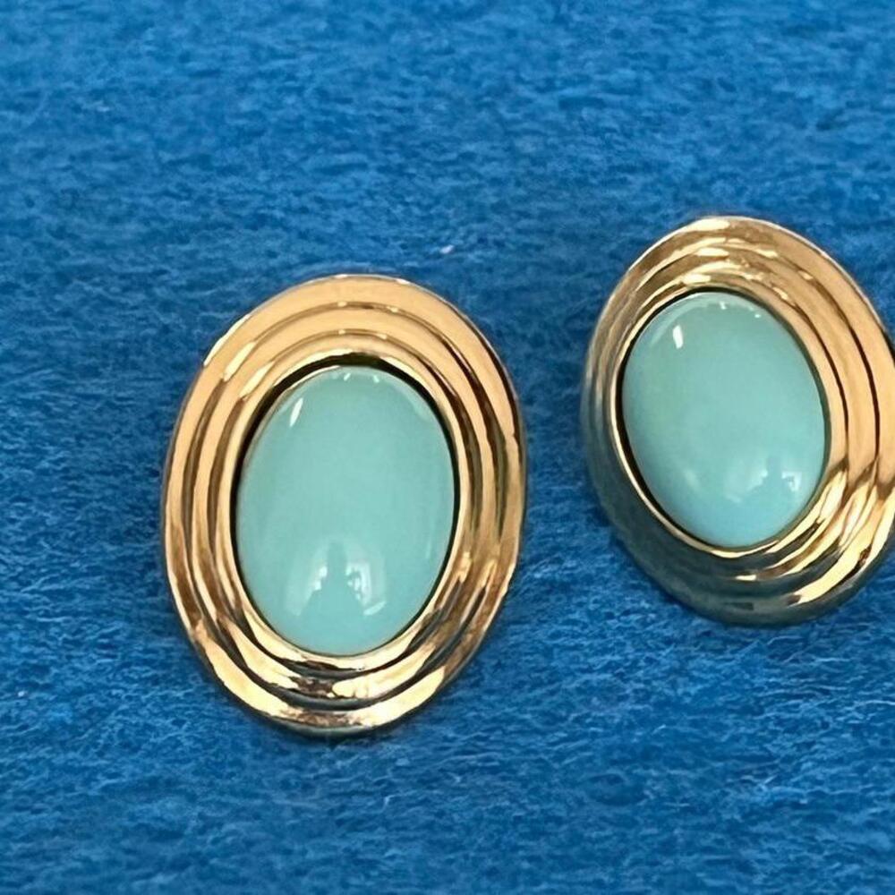 Vintage Goldtone and Faux Turquoise Acrylic Pierced Earrings